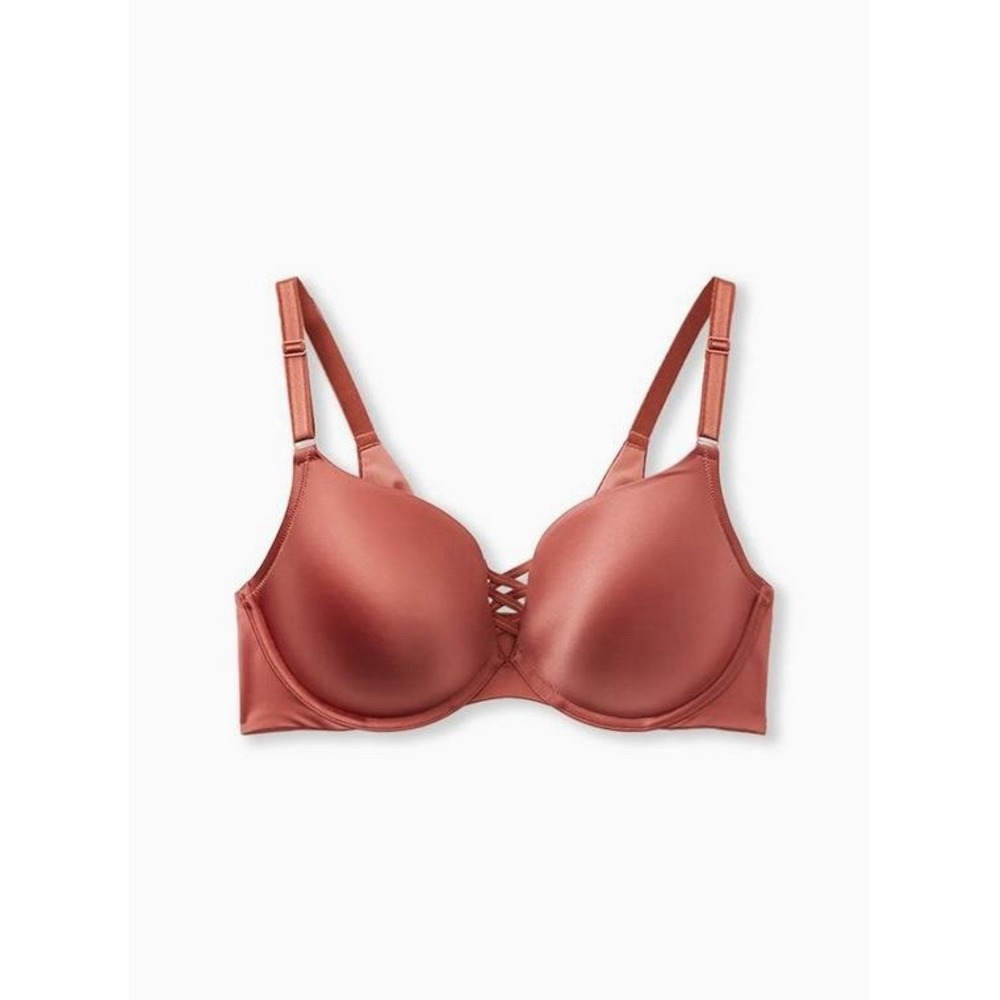 Torrid XO‎ Plunge Push Up Bra Back Smoothing Plus Size 40DD Shine Rose Pink
